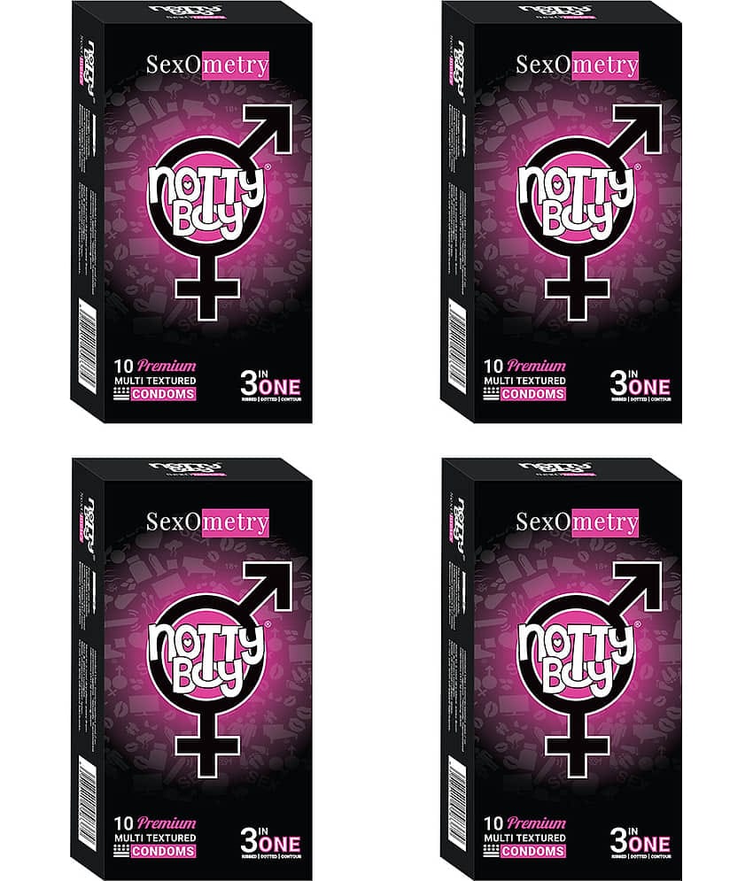 NottyBoy 3-IN-One MultiTextured Dotted Ribbed Contoured Condoms - 40 Units