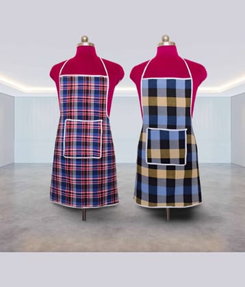 CreadCraft Cotton Checks Kitchen Apron with 1 Center Pocket ( Pack of 2 )