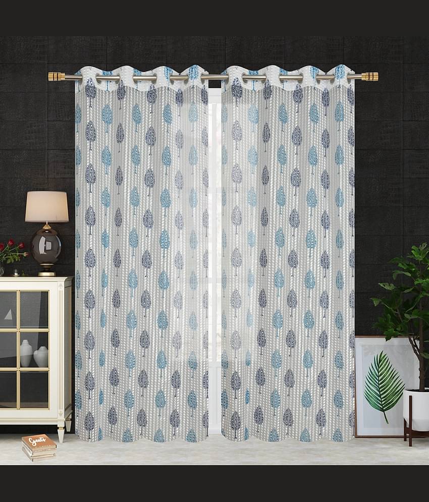 Homefab India Printed Transparent Eyelet Window Curtain 5ft (Pack of 2) - Blue