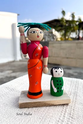 Handcrafted GI TAGGED Channapatna Wooden Mother & Child