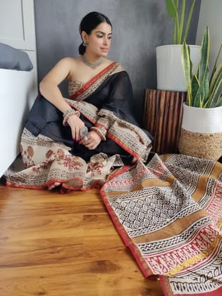 JAIPUR HANDBLOCK PRINT Exclusive collection of handblock printed pure chanderi silk sarees with blouse piece.