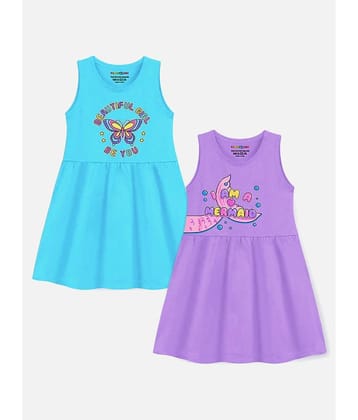 Trampoline Cotton Blend A-line Dress For Girls ( Pack of 2 , Multicolor1 )