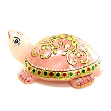 1099.4Ct Natural Rose Quart  Carved Tortoise Art  Work Painting Sculpture