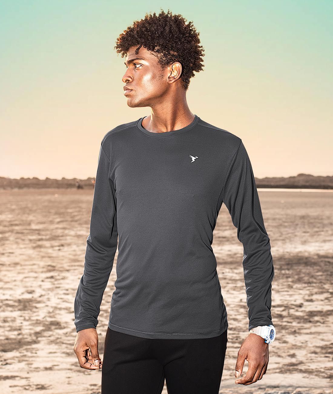 TechnoSport Crew Neck Full Sleeve Dry Fit T Shirt for Men OR-17 (Dark Grey)-S