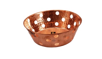 Copper Hammered Design Round Bread Serving Basket-1