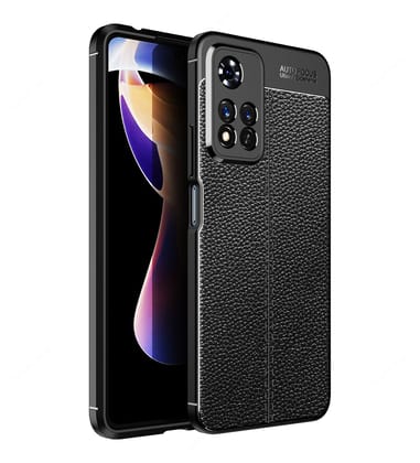 Vegan Leather Rugged Flexible TPU Series Shockproof Armor Back Cover for Xiaomi 11i, Xiaomi 11i HyperCharge 5G, 6.67 inch, Mysterious Black