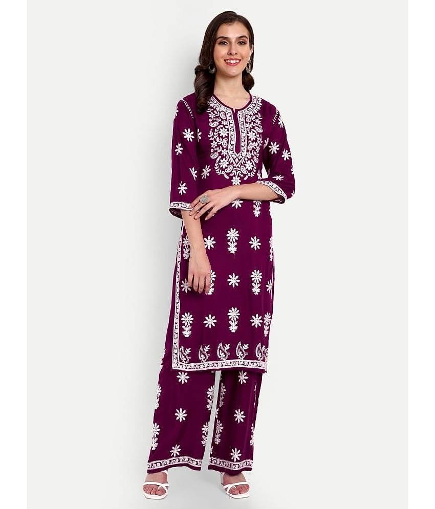 UB WOLF - Blue Straight Rayon Women's Stitched Salwar Suit ( Pack of 1 )
