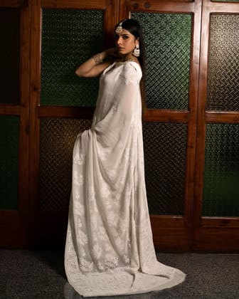 Pure georgette Chikankari saree