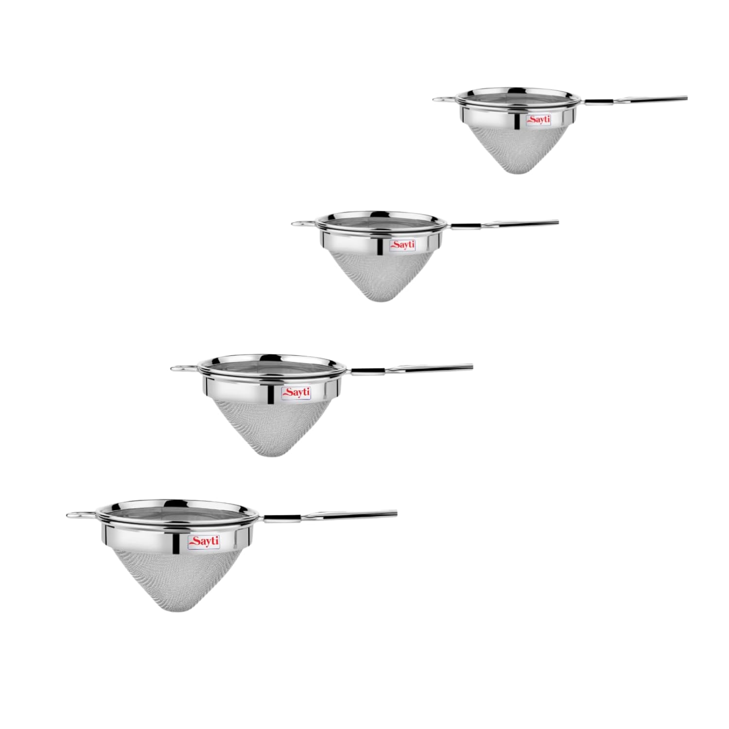 RK Sayti Stainless Steel Conical Strainer Set, 304 Grade Single Mesh, Premium Polish, 4 Sizes (S/M/L/XL)