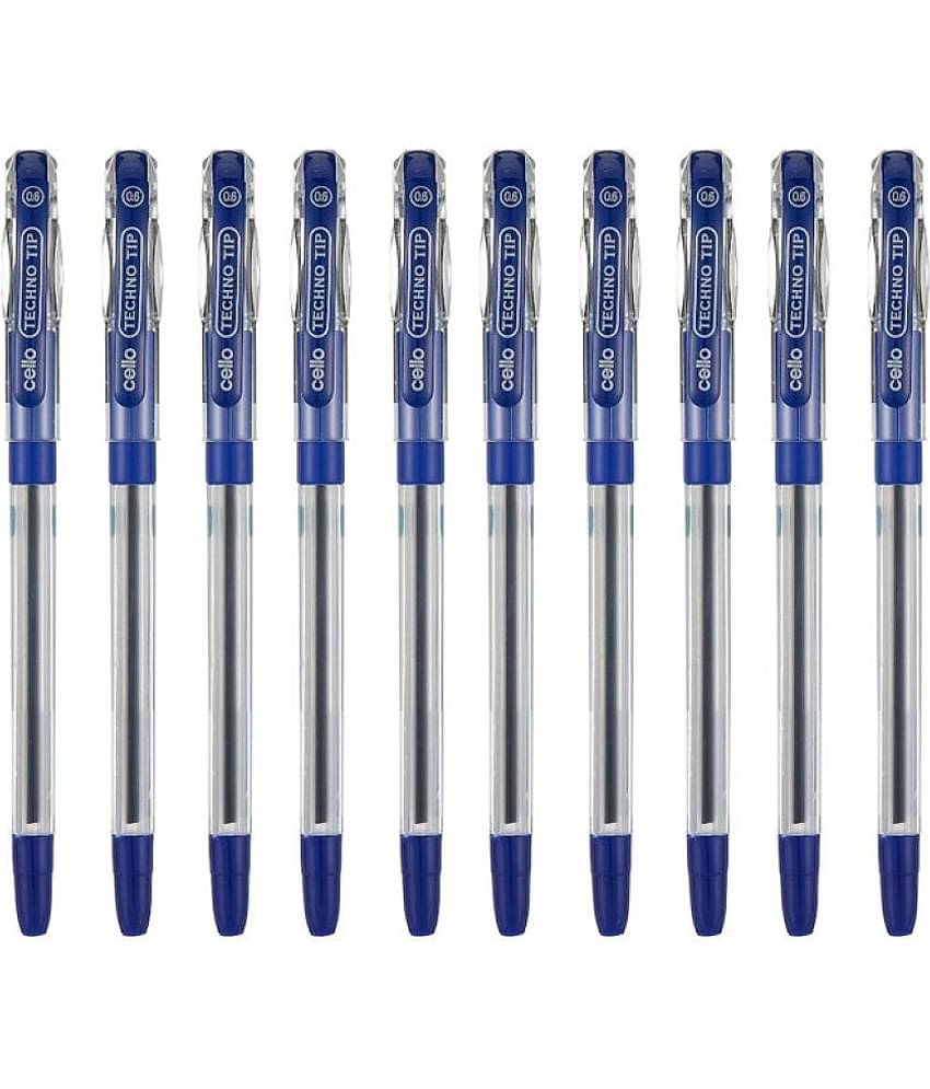Cello Techno Tip 0.6 mm 50 Ball Pen - 10 Pcs x 5 Card Packs - Blue Ink