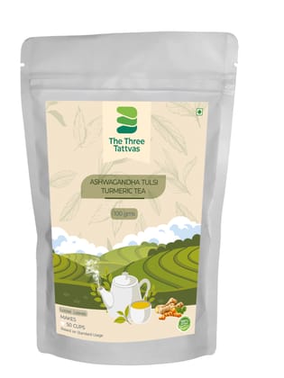 The Three Tattvas Ashwagandha Tulsi Turmeric Tea, 100 gm