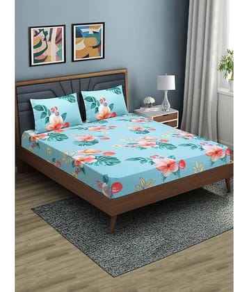 Home Candy Microfiber Floral Double Bedsheet with 2 Pillow Covers-Sky Blue