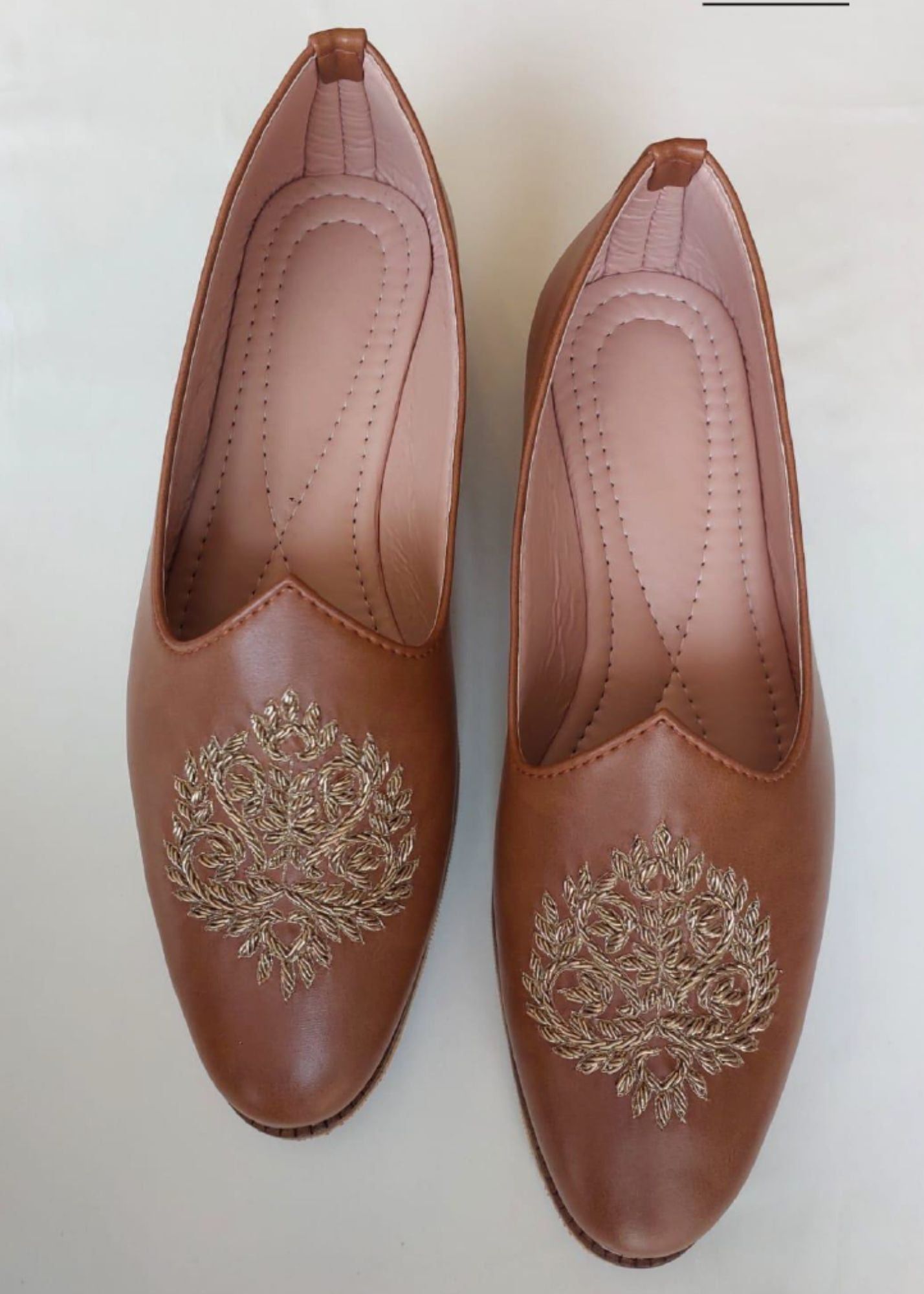 Tan Hand Work Leather Loafers Shoes-6
