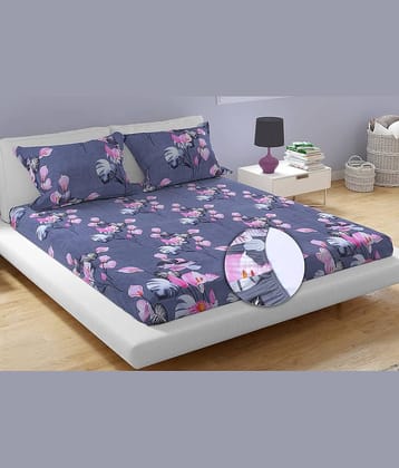 HomeCrafts Polyester Geometric Fitted 1 Bedsheet with 2 Pillow Covers ( Double Bed ) - Gray