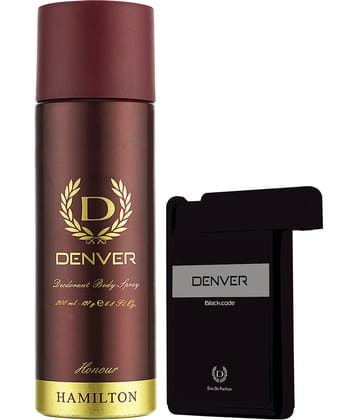 Denver Honour Deo - 200ML & Black code Pocket Perfume - 18ML For Men (Combo Pack of 2)