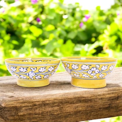 Blue Pottery Floral BowlsSet of 2Yellow