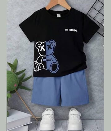 MUSNAH GARMENTS Pack of 1 Boys Cotton T-Shirt & Shorts Set ( Black )