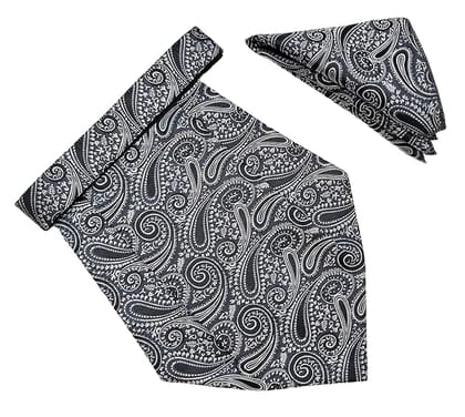 VOICI France Mens Paisley Cravat ascot NeckTie Pocket Square Microfiber Fabric Free Size-Black & White VOICI France Mens Paisley Cravat ascot NeckTie Pocket Square Microfiber Fabric Free Size-Black & White