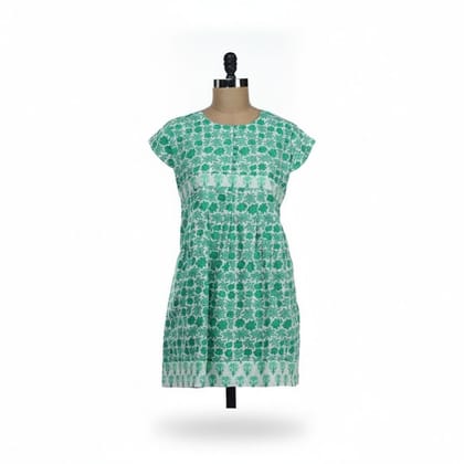 Green Printed Cotton Casual Dress