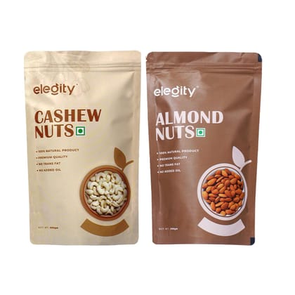 ELEGITY Dry Fruit Combo Pack | California Almonds, W320 Cashew (500 gm each) |100% natural |No added preservatives | Nutritious and Delicious Snacks