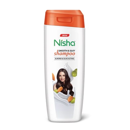 Nisha Smooth & Silky Shampoo for Women Men 340ml, Almond & Olive Actives Shampoo for Naturally Soft Silky Hair