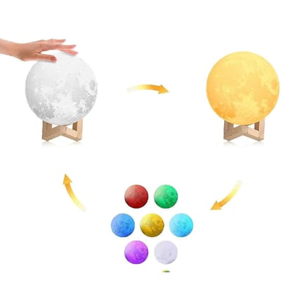 7 Color Change Moon Lamp (15 cm) LED Lunar Night Light, Touch Control, 3D Printed, Ideal for Bedroom, Living Room, Room, Unique Gift Idea