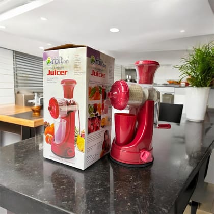 Manual fruit and vegetable Juicer with Suction Base, Hand Crank Operation, Red,sky,green