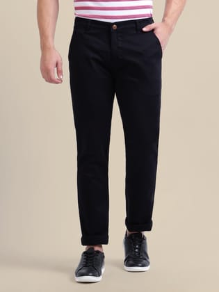 Black Casual Trousers Solid Cotton Lycra, Smart Fit-30