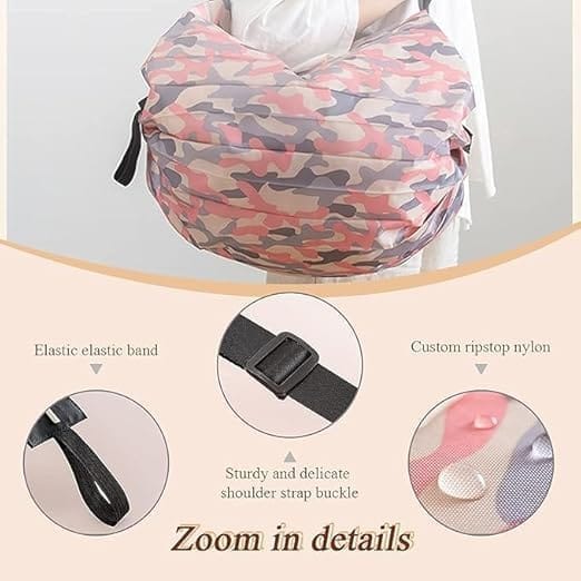 Unisex-Adult Portable Foldable Shopping Bag Large Capacity Multipurpose Storage Bag Sports Travel Shoulder Bag (Pink Camouflage)