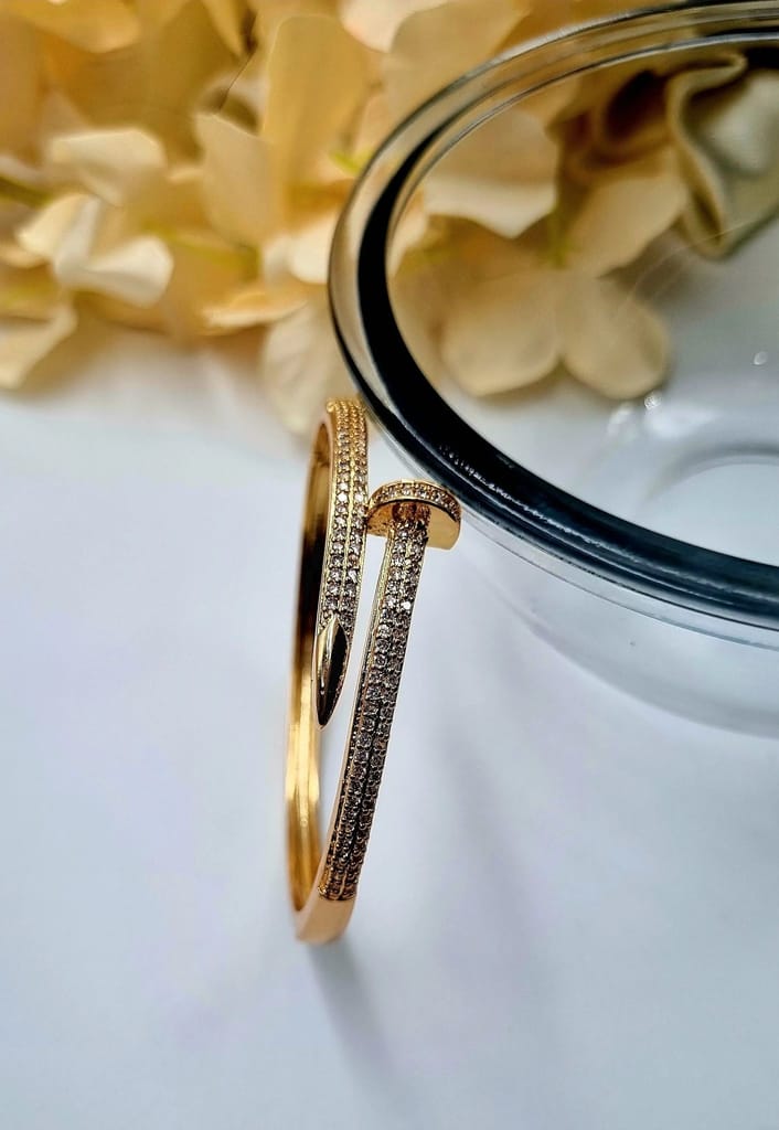Nail Screw American Diamond Copper Openable Kada Bangle For Women