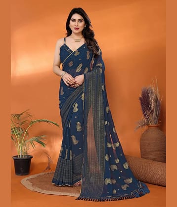 VEDANT VASTRAM Georgette Self Design Saree With Unstitched Blouse Piece ( Green )