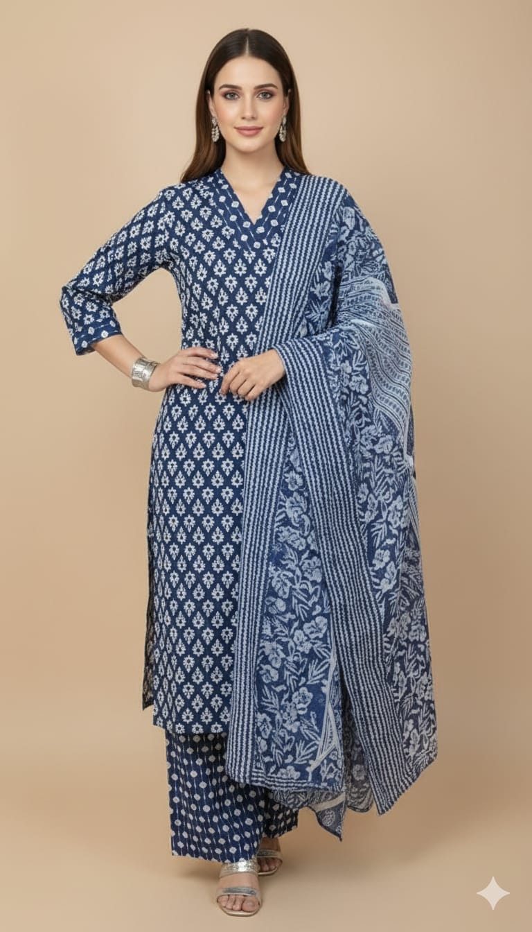 Pure COTTON   Kurti paired with cotton pant n beautiful dupatta