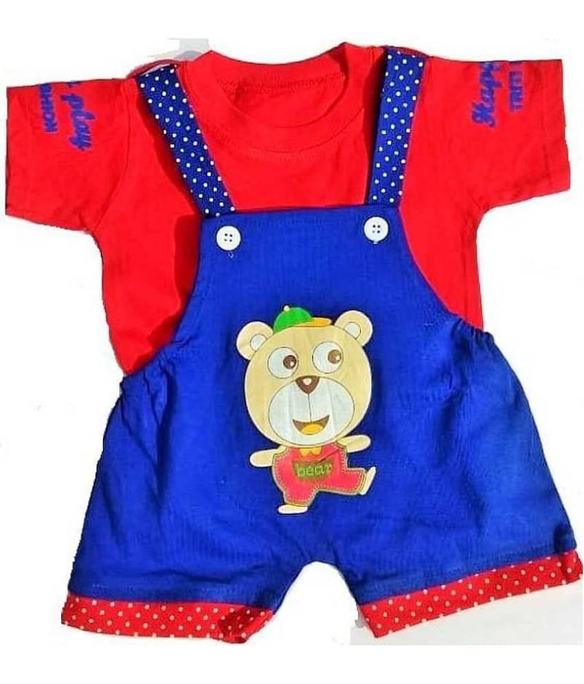 TRITI Unisex for Baby Cotton Blend Dungaree Sets ( Blue )