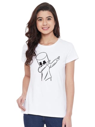Women's Cotton Blend Marshmello Dap Printed T-Shirt M (White)