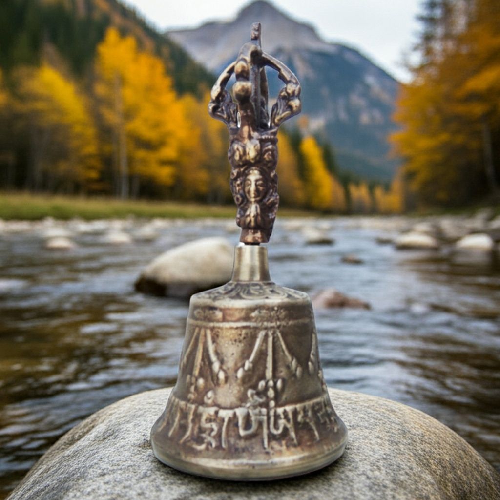 Pure Bronze Metal Hand Bell, Kansa Hand Bell, Height : 4.7 Inch (ZMAS114 A)