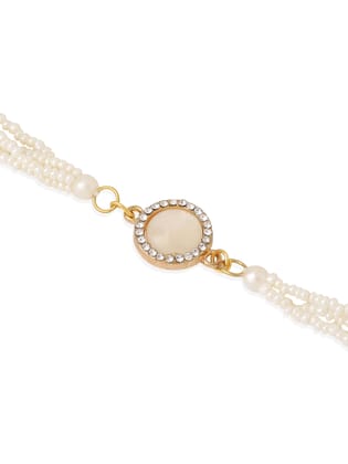 NVR Set of 2 White Pearls & Artificial Beads Bhaiya Bhabhi Rakhi Set, Combo for Rakshabandhan-One Size / White