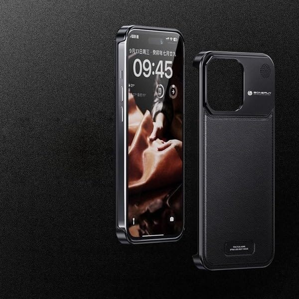 iPhone 14 Series Leather Aromatherapy Metal Case-iPhone 14 Pro Max / Black