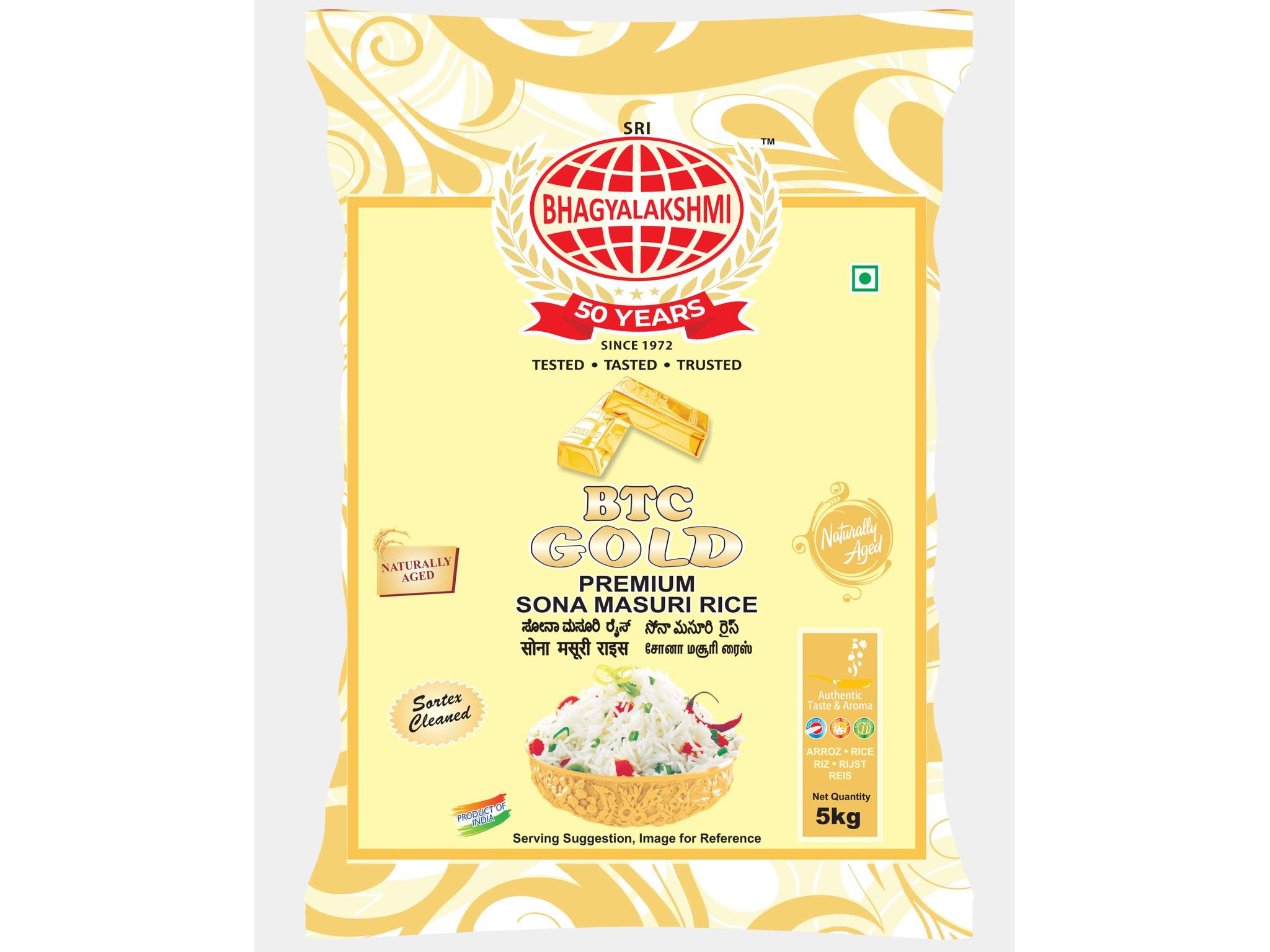 BTC Gold Sona Masuri Raw Rice 2 Years aged - 5 Kilogram