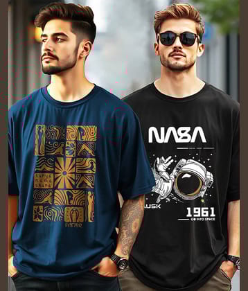 ENITOR Men Cotton Blend Oversized Fit Printed T-Shirt ( Black )