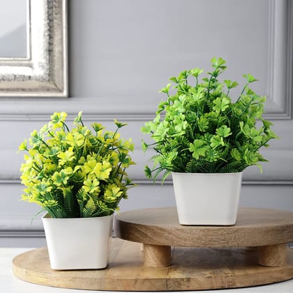 Foliyaj 2 Artificial Plants with Green and Yellow Daisy Flowers