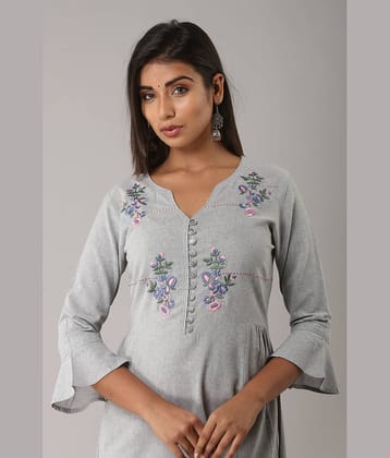 MAUKA - Light Grey Cotton Women's Flared Kurti ( Single Pack )