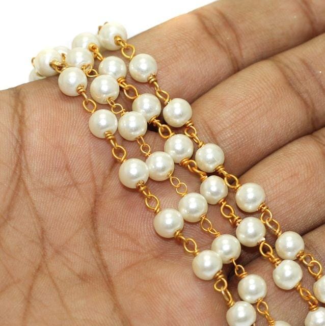 6mm Glass Pearl Beaded Chain-White / Glass