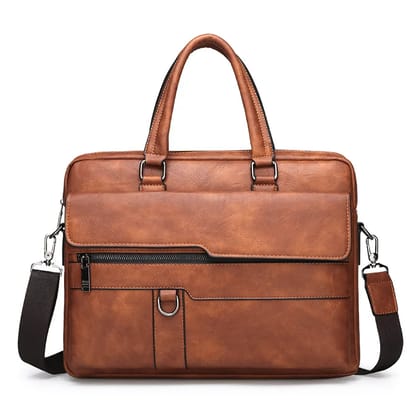 Valente Business PU Leather Multipocket Laptop Bag | Fits upto 14-inch laptop-Brown
