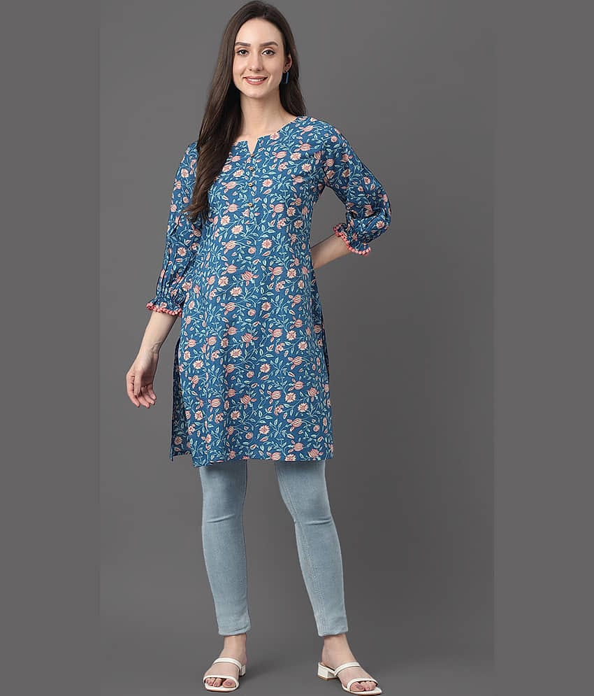 Janasya Women's Cotton Tunic ( Blue )