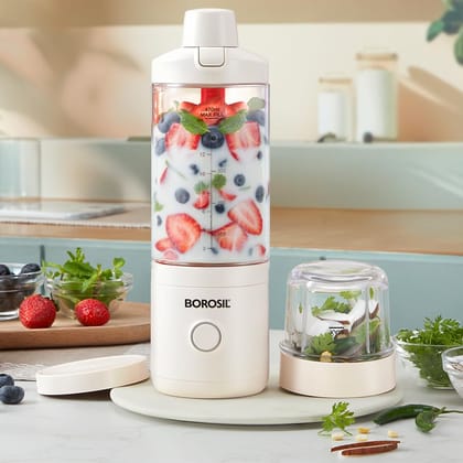 Borosil 75W NutriMate Portable Blender with Grinder | 550ml Tritan Jar with Glass Grinding Jar | DC Motor | Smoothie Maker, Protein Shakes, Juices | Compact & Travel Friendly | 1 Year Warranty Borosil 75W NutriMate Portable Blender with Grinder | 550ml T Borosil 75W NutriMate Portable Blender with Grinder | 550ml Tritan Jar with Glass Grinding Jar | DC Motor | Smoothie Maker, Protein Shakes, Juices | Compact & Travel Friendly | 1 Year Warranty Borosil 75W NutriMate Portable Blender with Grinder | 550ml T