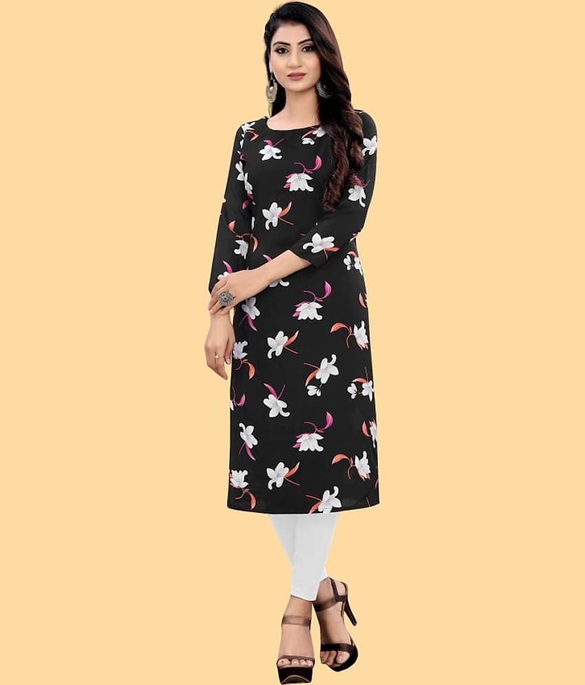 AK FASHION MALL Pack of 1 Crepe Printed Straight Women's Kurti - ( Multicolor )