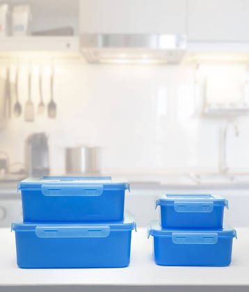 Generic Plastic Multi-Purpose Square Food Container 2500ml, 2000ml, 1000ml, 500ml, Blue (4U)