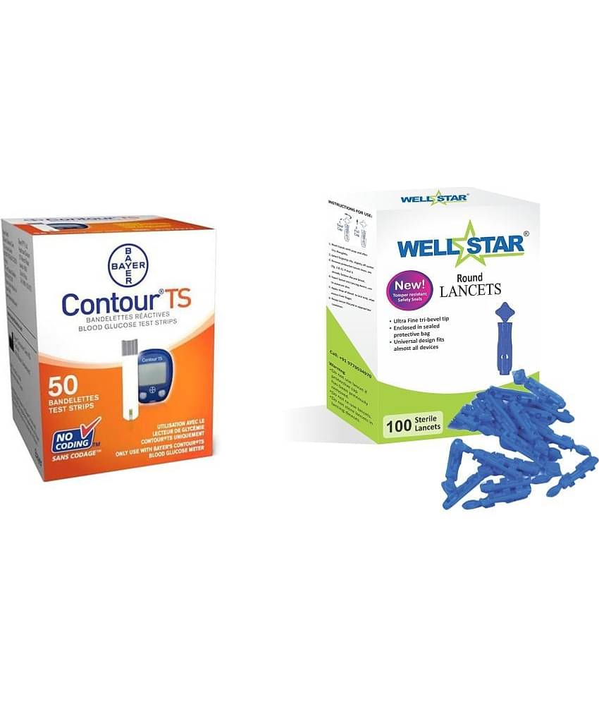 Contour TS Blood Glucose Test Strip 50 Strips with Wellstar Round 100 Lancets (Pack of 2)