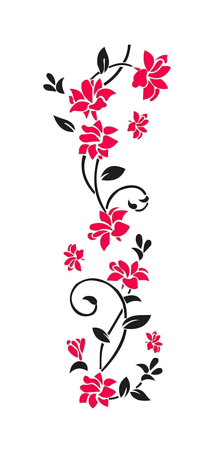 DreamKraft Pink Floral Branch PVC Vinly Wall Stickers (Multicolor, 100 cm X 35 cm)