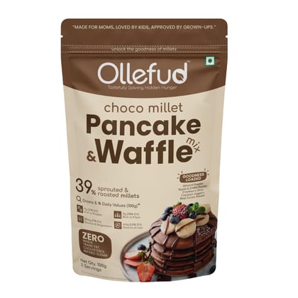 Ollefud Choco Millet Pancake & Waffle Mix | Coconut Jaggery, Fruits, Nut & Seed | No Maida, No Refined Sugar | Protein & Fiber Rich | Iron Source | 150g